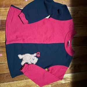 Basic Editions Red and Navy Colorblock Sweater with Teddy Patch
